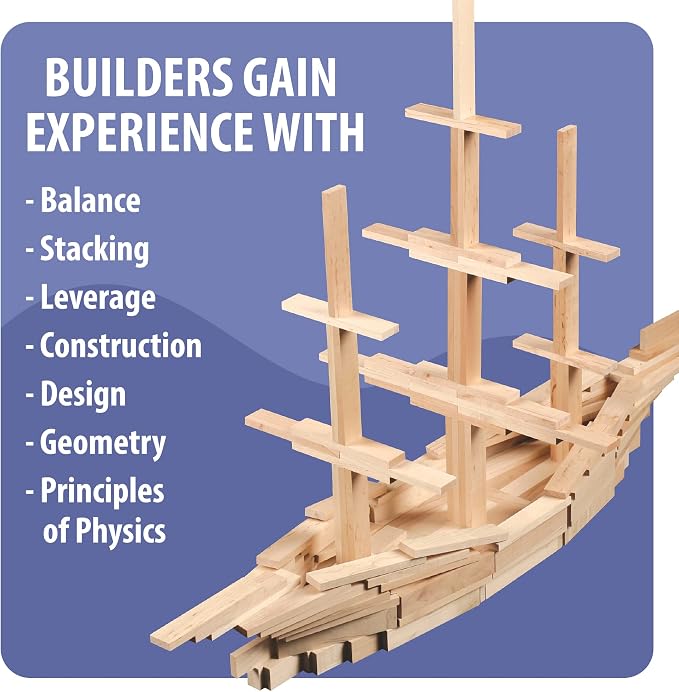 MindWare KEVA Maple 200 Plank Wooden Building Blocks Set - Free-Form 3D Structure Building Set for Kids