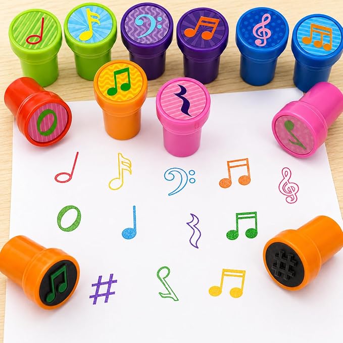 Cinrobiye 24 Pcs Music Note Stampers Party Favor Set, Pre-Inked Musical Note Stamps for Kids, Music Theme Birthday Party Supplies, Classroom Rewards, Goody Bag Fillers, Piñata Fillers
