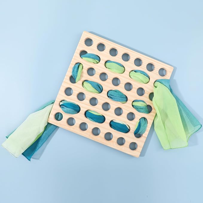 Eray Open Ended Wooden Toys Busy Board with Play Silks Kid Safe Weaving Board Educational Toy Montessori