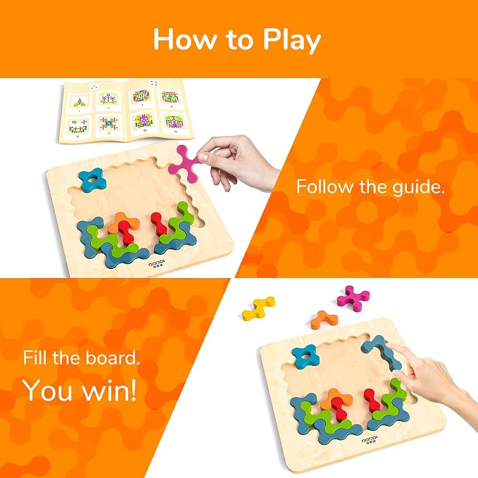 Wooden Brain Teaser Puzzles for Kids - Montessori STEM Tangram Logic IQ Game, Jigsaw Pattern Blocks Educational Toys, Festival Present for Toddlers Boys Girls Ages 3-6 and Adults (Imagination)