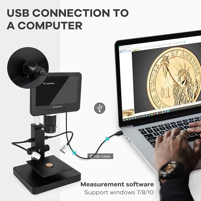 Andonstar AD246S-P HDMI Digital Microscope with 7'' Screen, 4000x 3 Lens | 2160P UHD Video Record, Coin Microscope for Error Coins, Biological Microscope Kit for Adults and Kids, Prepred Slides