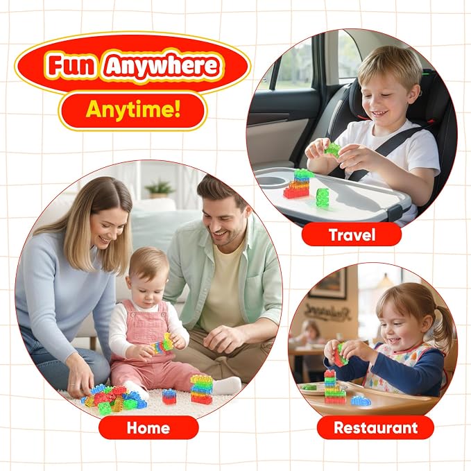 LESONG Sensory Building Toys for Toddlers: 24PCS Squeezable Silicone Stacking Toys – Early Learning Construction Playset for Preschool Manual Skills, Birthday Gifts
