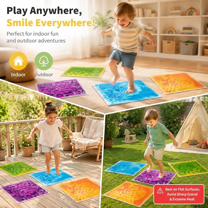 edusense 3D Liquid Motion Floor Tiles, 4 Tiles Set | Sensory Play Mats for Kids, Non-Slip Cushioned, Develops Motor Skills, Easy Store, Indoor/Outdoor Use