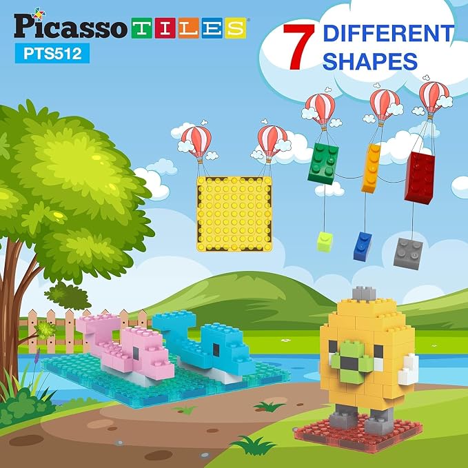 PicassoTiles 512 PCs Grand Playset Magnetic Tiles and Building Block Combo Creative Buildings & Figures Such as Bridges Hearts Unique Characters & More Educational STEM Toys Learning Activity Ages 3+