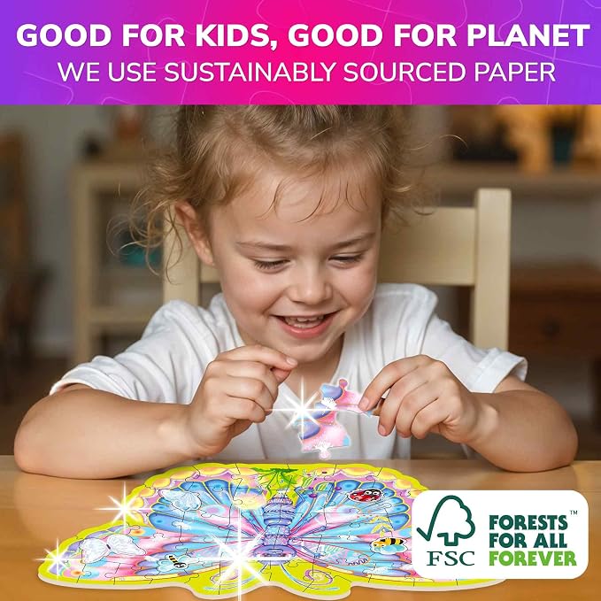 48 Piece Puzzles for Kids Ages 4-6 - 4 Jigsaw Kids Puzzles Ages 3-5 | Shimmery Princess, Mermaid, Butterfly and Unicorn Shaped Children's Game - Puzzles for Kids Ages 5-8 - Educational Toy Gift
