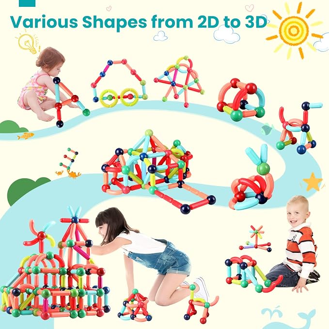 BAKAM Magnetic Building Blocks for Kids Ages 4-8, STEM Construction Toys for Boys and Girls, Large Size Magnetic Sticks and Balls Game Set for Kid’s Early Educational Learning (42PCS)