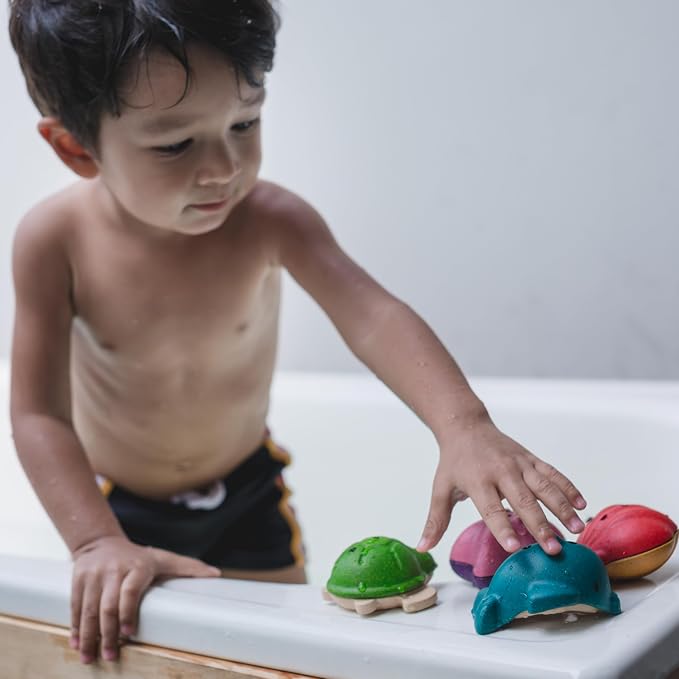 PlanToys® Sea Life Bath Set Wooden Montessori Water Play Kids Toy Ocean | wooden sea life bath set, montessori tactile water play, fine motor sensory exploration, cause effect learning, kids toy