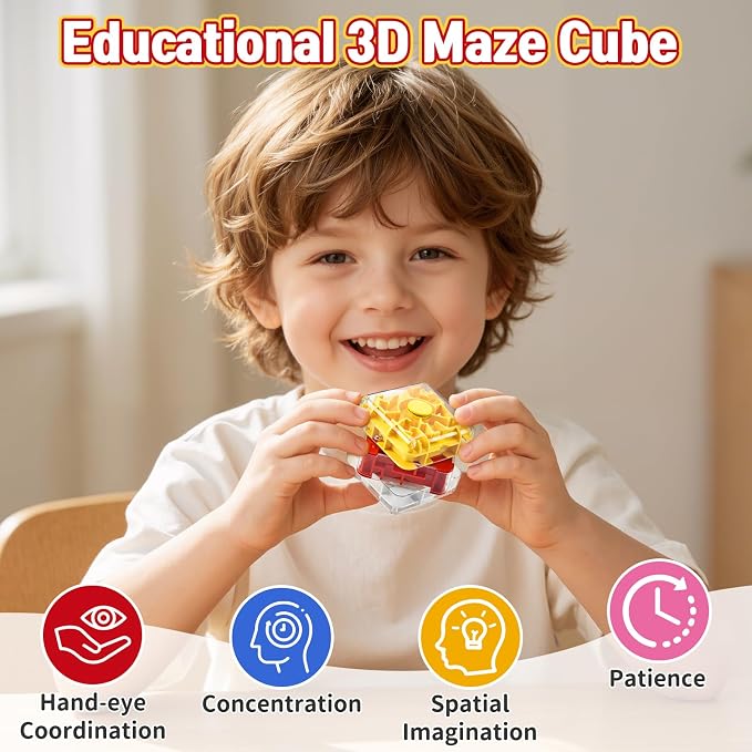 2-in-1 Fidget Spinner Maze Cube 3D Puzzle Brain Teaser 3 Level | Handheld Fidget Spinner Toy 3D Puzzle Cube Brain Teaser Game Stress Relief Anxiety Sensory Toy Travel Car Game Kids Adults