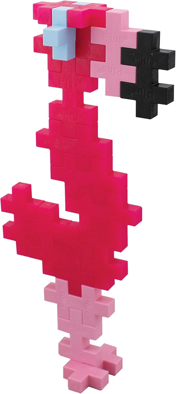 PLUS PLUS Big Flamingo Tube, 15 Piece - Large Building Blocks for Toddlers | Quiet Stem Toys for Toddlers, Gifts for Girls & Boys, Prek Classroom Essentials, Waffle Blocks Jumbo, 3D Animal Figures