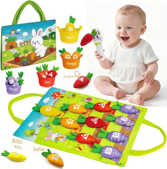 Montessori Toys for 1 Year Old, My First Carrot Garden Baby Toy with Color Sorting, Crinkle & Rattle, Fine Motor Skills, Educational Sensory Toys for 1 2 3 Year Old Boy Girl Gifts Birthday
