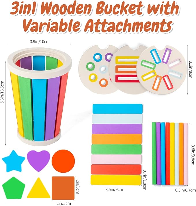 Montessori Toys for 1-3 Year Old, Wooden Color Sorting Learning Toys for Toddlers, Fine Motor Skills Matching Games,Sensory Development Educational Toy,18 Month+ Baby Boys Girls