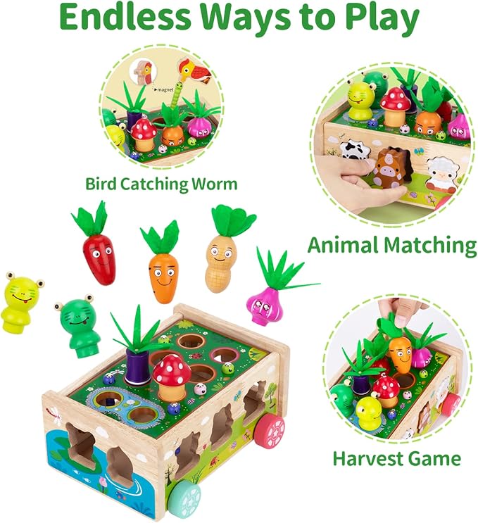 KMTJT Montessori Wooden Toddler Toys for 1 2 3 Years Old Boys Girls Gifts | Shape Sorting Toys First Birthday Gifts for 1-2 Years, Wood Animal Farm Car Preschool Educational Fine Motor Skills Toy