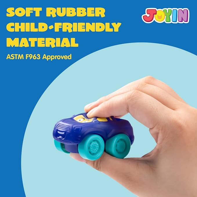 JOYIN Cartoon Cars, Soft Rubber Toy Car Set, Mini Vehicles, Bath Toy Car for Kids, Christmas Great Gift for Boys and Girls, Summer Beach and Pool Activity, Party Favors for Kids