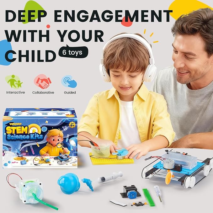 6-in-1 STEM Home Lab Science Kit for Kids Age 8-12, Boys & Girls 9 10 11 13 14 Year Old Educational Adventure Set: Tank & Car Building, Saltwater Generator | Perfect Birthday & Learning Gift for Kids