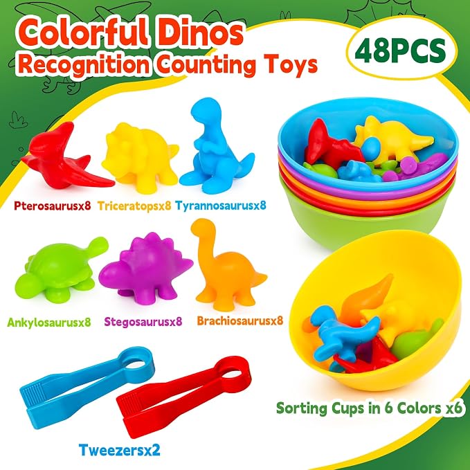 Dinosaur Toys,Color Sorting Toys for Kids,Montessori Education Learning Activities Sensory Training & Counting Games Christmas Stocking Stuffers Gifts for 3 Year Old Boys Girls