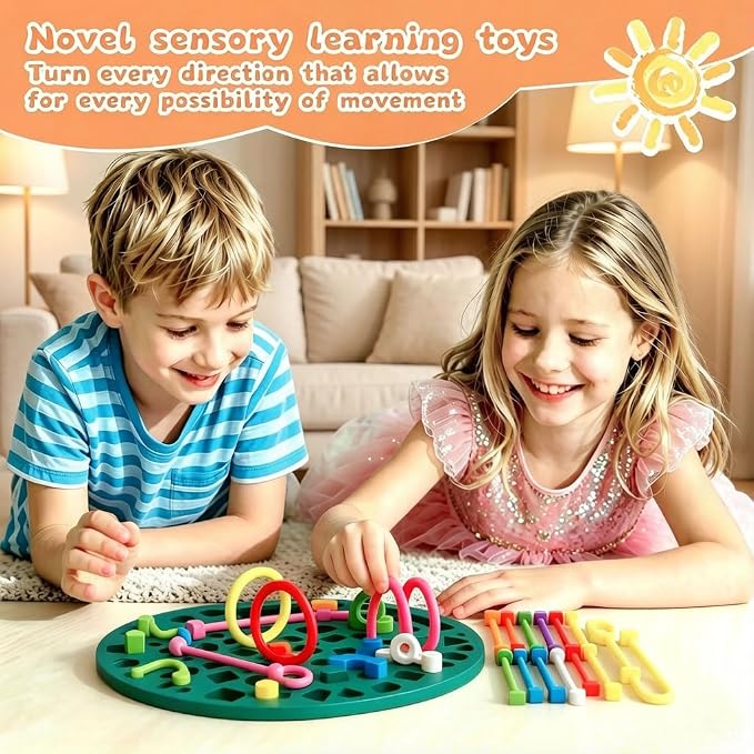 2PCS Sensory Activity Board, Sensory Board,Stress Relief Silicone Quiet Fidget Toy for Toddlers Kids Adults, ADHD Autism Sensory Toys | Includes Portable Travel Bag & 12 Strings（red+Green）