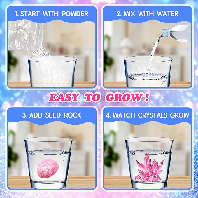 24 Pack Crystal Growing Kit Science Party Favors for Kids STEM Science Experiment Bulk Classroom Prizes Goodie Bag Stuffers Birthday Return Gifts for 4-6 8-12 Boys and Girls (24Pcs, One Size)