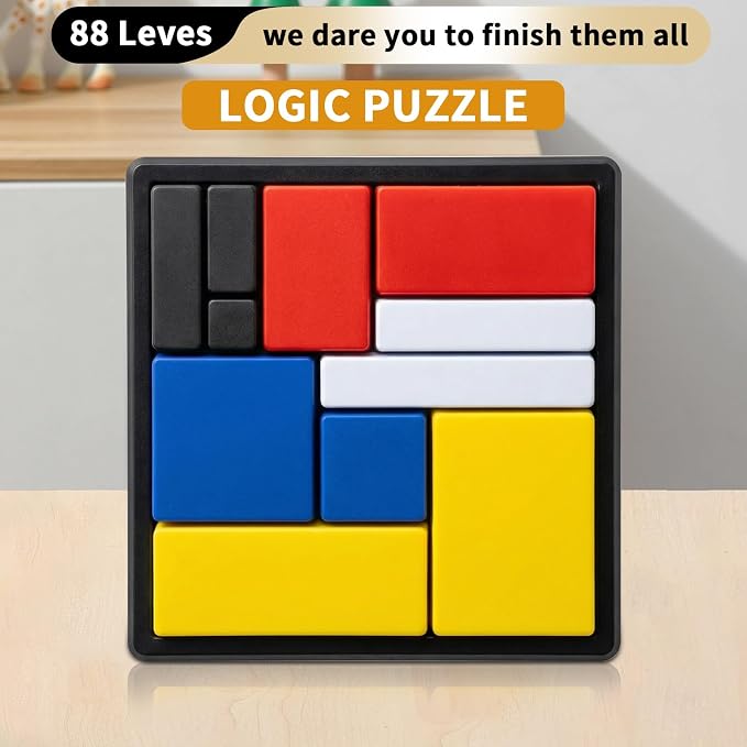 Logic Puzzle Brain Teaser Game for Kids and Adults, 88 Challenges with 4 Difficulty Levels, Portable Brain Training Logic Puzzle Game for Travel, Learning and Thinking Fun