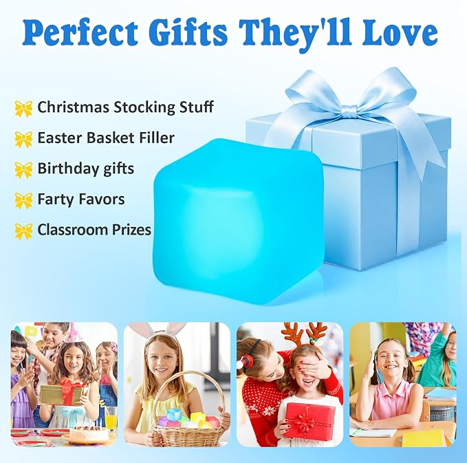 VISCOO 1 Pack Stress Cube, Slow Rising Cube Squishy for Stress Relief | Stress Balls for Adults Kids, Sensory Fidget Toy, Square Shape Squishy Balls for Classroom Prizes/ Party Favors (Blue)