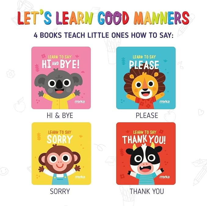 merka Baby Bath Books for Toddlers, 4 Pack Waterproof Bathtime Books, Bath Toys Floatable in Bathtub, Learn to Say Thank You, Sorry, Hi Bye, Please