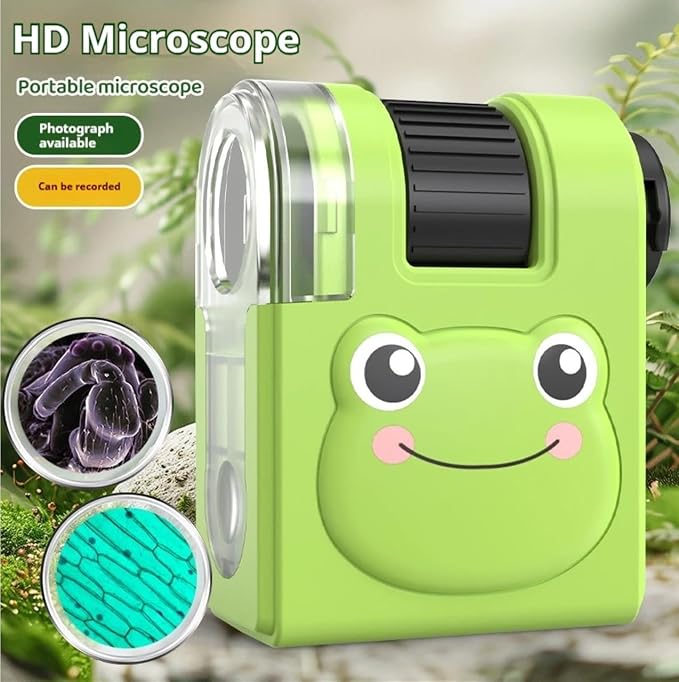 2026 New Kids Pocket Microscope Toy - 60x-80x Handheld Portable Science Kit with LED Light - STEM Educational Gift & Christmas Stocking Stuffer for Boys & Girls Age 3-12 (Green Frog)