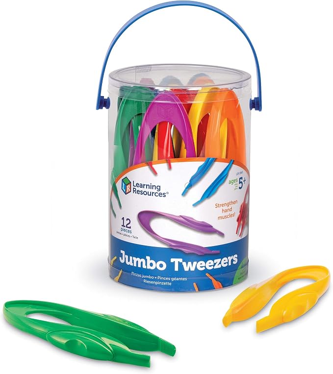 Learning Resources Jumbo Tweezers, Set Of 12, Sorting & Counting, Preschool Science, Homeschool, Toddler Fine Motor Skill Development (Pack of 12)