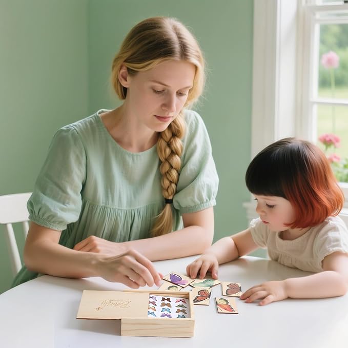 Wooden Butterfly Matching Puzzle Game for Ages 3+, 38 Pcs with Storage Box, Montessori Nature Memory Game for Visual Discrimination & Fine Motor Skills, Birthday