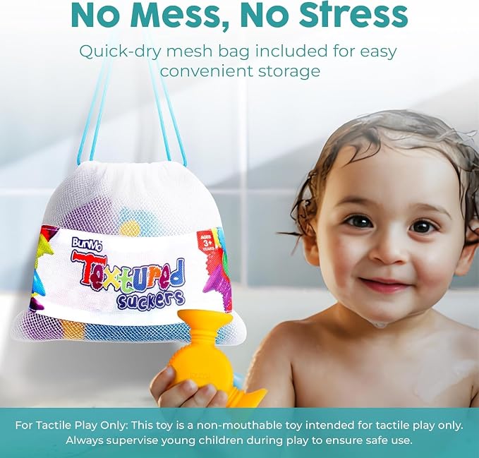 BUNMO Bath Toys Suction - Connect, Build, Create - Toddler Bath Toys - Hours of Fun & Creativity - Fine Motor Skills - Stimulating Sensory Toys - Non-Mouthable Toy - Textured 10 Pack