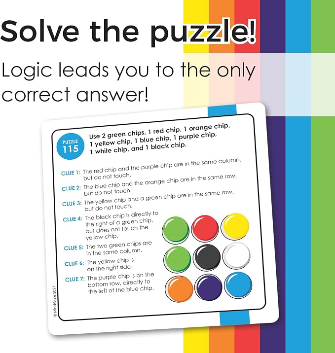 MindWare Logic Links Puzzle Games - Brain Teaser Puzzles for Kids and Brain Games for Adults - 166 Challenging Brain Puzzles, 32 Game Chips - Ages 6+