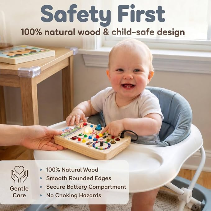 RichBoy Busy Boards, Lights Switch-Style, Wooden, 37-in-1, Medium | Toddlers Birthday Gifts, Montessori Toys, Autism Sensory, Fine Motor Skills, Educational Learning, Travel Essentials