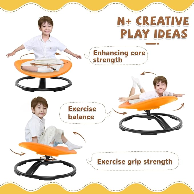 Zhenx Spinning Chair for Autistic Kids (Ages 3-18), Autism Sensory Toy Gift | 220LBS Capacity Sensory Swivel Seat for ADHD Kids, Autism Sensory Products, Calming Gift Improve Focus & Body Balance(Orange)