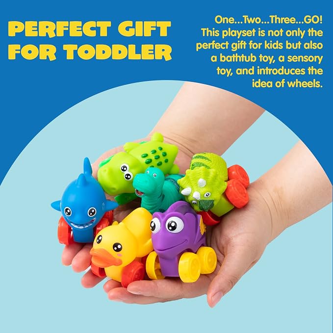 JOYIN Animal Cars, Soft Rubber Car Set Toy, Mini Vehicles, Bath Toy Car for Boys and Girls, Summer Beach and Pool Activity Gift, Party Favors for Kids