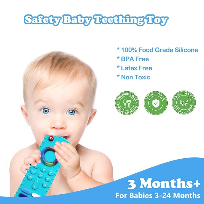 ROBBEAR Baby Teething Toys, Food Grade Silicone Teether for Babies 3 6 12 18 Months, Fire TV Stick Remote Shape Toddlers Chew Toys, Freezer BPA Free (FTV Green)