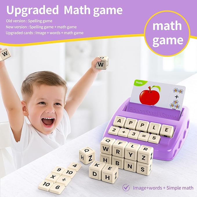 Matching Letter Games for Kids Ages 4-8,Learning & Education Toys for Preschool Boys Girls Spelling/Reading/Math Learning/Word Recognition,Birthday Gifts Educational Toys for Kindergarten Kids, Purple