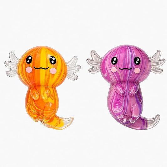2 Pcs Axolotl Squishy Stress Relief Toy, Stretchy Axolotls Stress Soft Squeeze Sensory Fidget Toys for Kids Adults, Cute Axolotls Squishies Party Favors Classroom (YellowPink)