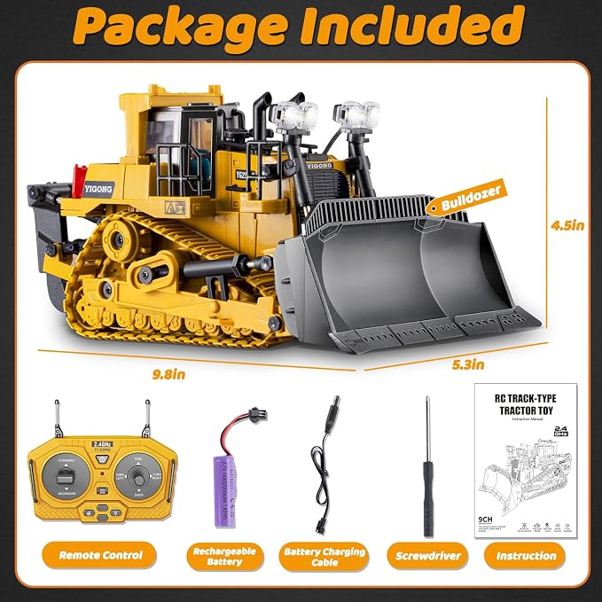 Remote Control Bulldozer Toys, Construction Vehicles Trucks for Kids | Metal RC Electric Tractor Loader Toys, Christmas Birthday Gifts for 3 4 5 6 7 8 9 10 11 12 Year Old Boys Girls Kids