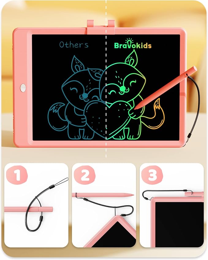 Bravokids 10 Inch LCD Writing Tablet for 3-8 Year Olds - Electronic Drawing Pad and Doodle Board as Educational Birthday Gifts for Girls and Boys (Pink) (Pack of 3)