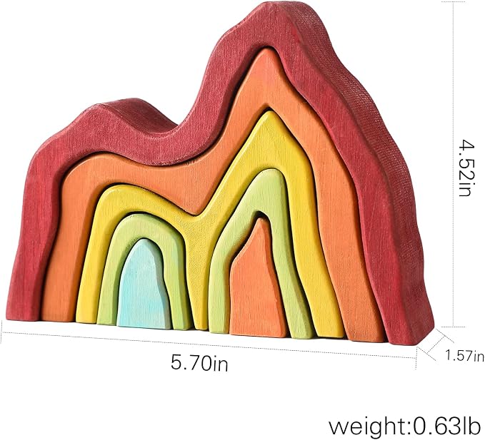 JETM·HH Wooden Rainbow Stacking Toy | House Bulding Block | Montessori Geometry Educational Stacking Game | Learning Educational Toys for Kids Baby Toddler（Volcano）