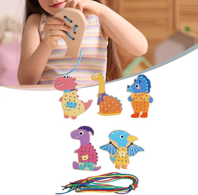 getuse Wooden Lacing Cards Sewing Threading Toys for Kids Preschoolers Fine Motor Skills Development Hand-Eye Coordination Learning Toy- Style B