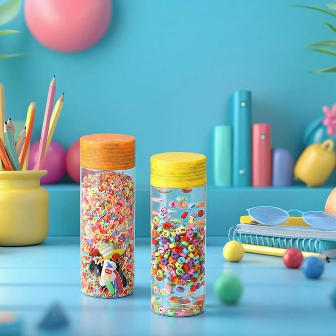 146 Pcs Adult Sensory Bottles Filler Fine Kits Sensory Bin Items Counting Sorting Supplies for Office Education Activities Include Pom Poms Pen Scissors Notebooks