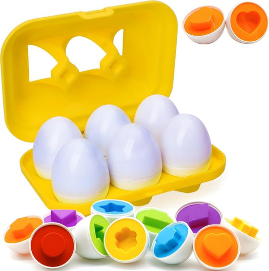 WEEJOYGAM Matching Egg Toys for Toddlers, Toddler Montessori Toys for 2 3 Year Old Girl Boy Birthday Gift, Learning Color Sorting Shape Sorter Puzzle Game Preschool Educational Fine Motor Skills