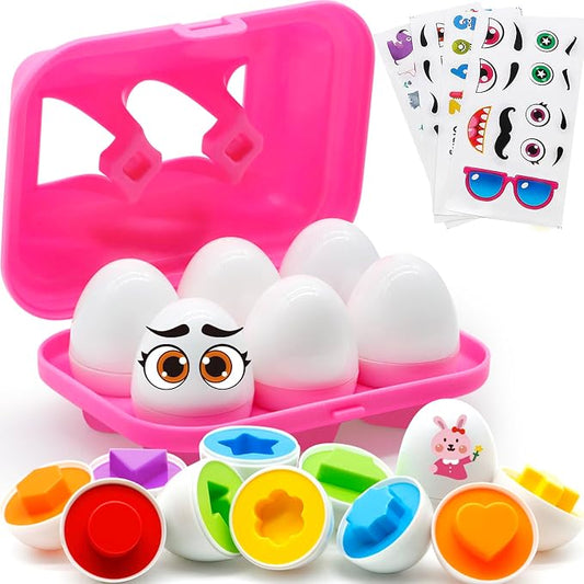 MOONTOY 6PCS Kid Easter Eggs Montessori Toys for 18M+ Year Old Boy Girl | Easter Matching Eggs, Educational Color Sorting Kid Puzzle, Cognitive Shape Sorter, Gifts for Kids Easter Basket Stuffers