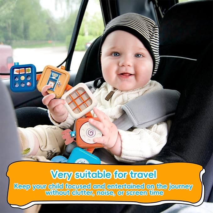 Toddler Busy Cube - Montessori Travel Toy for 1-3 Year Old | Boosts fine motor skills and sensory learning. Compact busy cube is an airplane or car travel activity toy gift for toddlers.