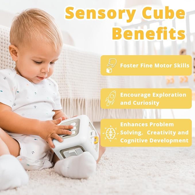 SOCBTNSO Montessori Busy Cube Travel Toy for Toddlers | Learning Fine Motor Skills, 1st Birthday Gifts for 1 Year Old Boy, 6 9 12 Months Baby