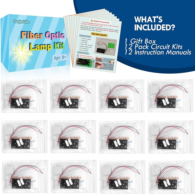12 Bulk STEM Kits for Kids 8-12 Crafts, Science Projects Classroom Activities, Fiber Optic Light Experiments Craft Kit, Simple Electrical Circuits 4th 5th Grade, STEAM Return Gifts 8 9 10 11 Year Old