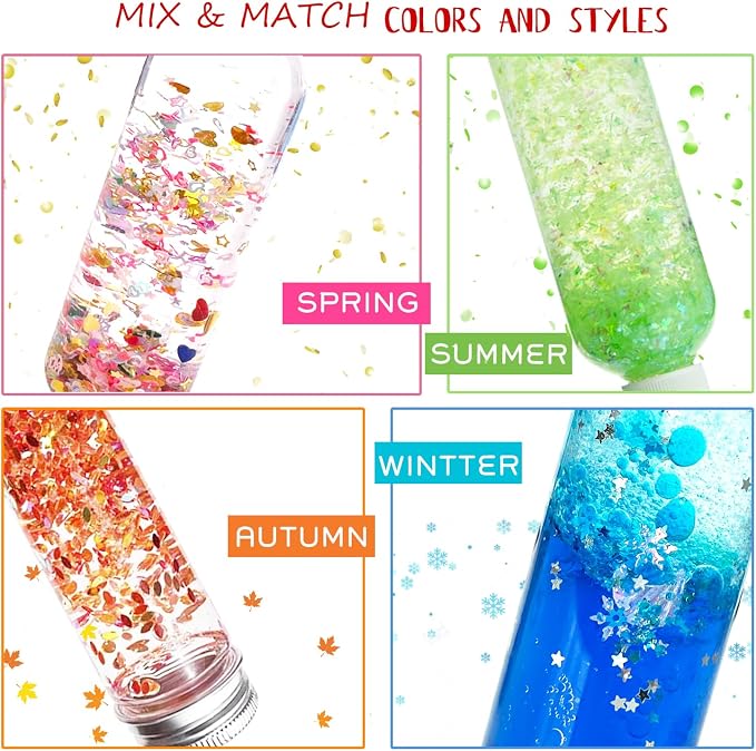 Sensory Bottles Kits for Calm Down Corner Supplies Magic Mixies Sensory Toys with Glitter, 5 Fun Shaped Containers