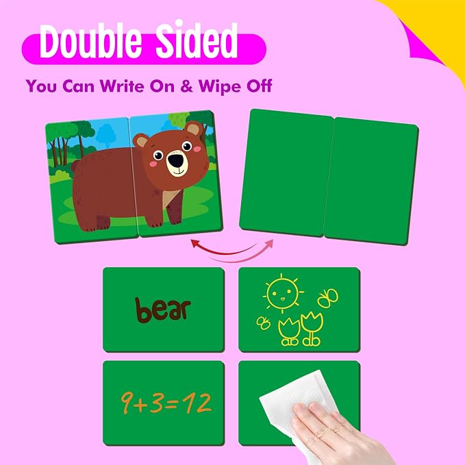 SpriteGru Jungle Animal Memory Game, 28 Chunky Cards Wild Animal Head Tail Matching Game 1-5 Players Memory Matching Game for Age