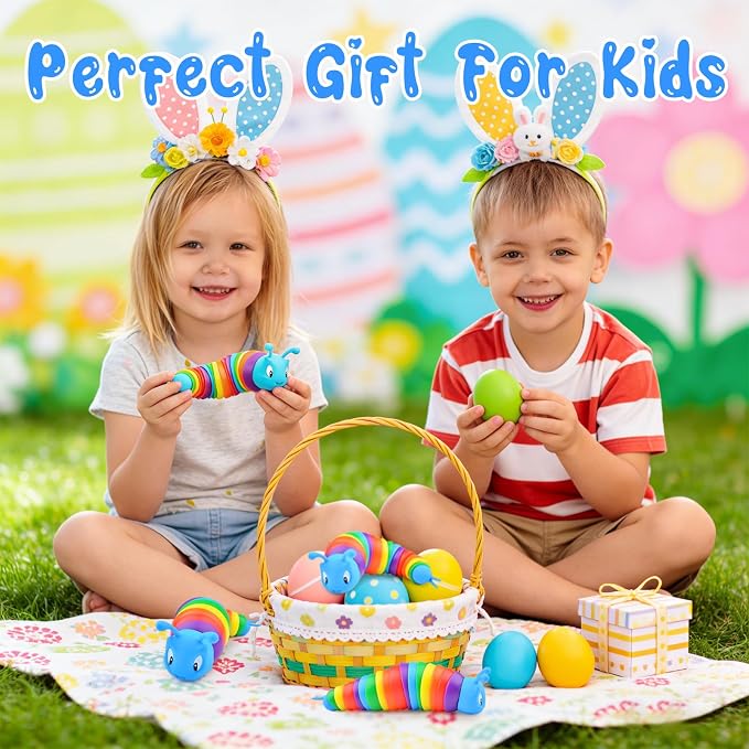 Cevioce Fidget Slug Toy, Sensory Slug Fidget Toys for Kids & Adults, 1 PC Autism Sensory Toys for Children Toddlers, Toddler Toys 3+ Year Old, Easter Basket Stuffers Gifts for Kids Boys Girls E