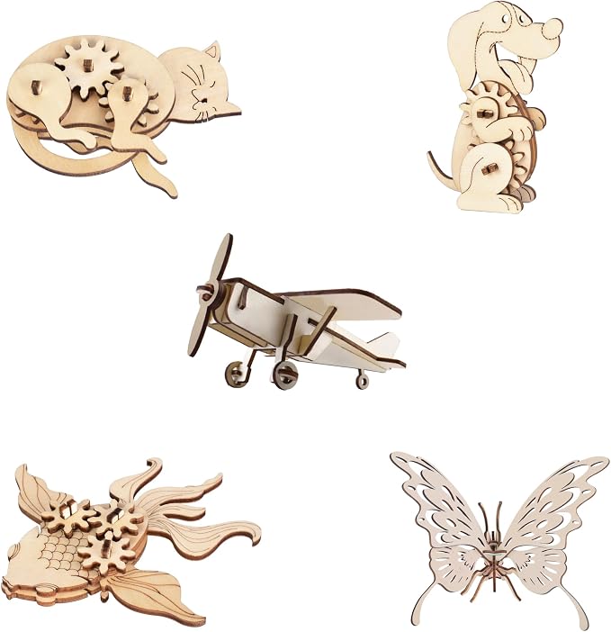 3D Wooden Puzzles for Kids Ages 8+, 5 Pack Animal Puzzles, FSC-Certified Wood, Plastic-Free Toy, STEM Kit for Kids Teens Adults, Wood Craft Model Kit, Individually Wrapped Party Favors - City Frens