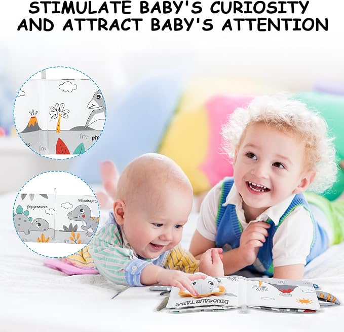 HOTUT Soft Baby Books Toys, Newborn Crinkle Book, 3D Baby Crinkle Book, Baby Books Toys for Toddlers&Kids, Soft Baby Books Touch and Feel Crinkle for 0-6 Months Boys&Girls Gifts(Dinosaur)